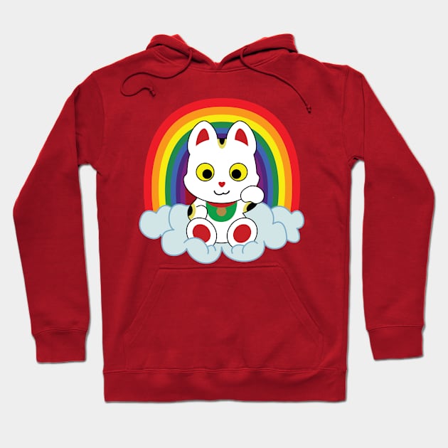 Rainbow Maneki Neko Hoodie by StineBrunson